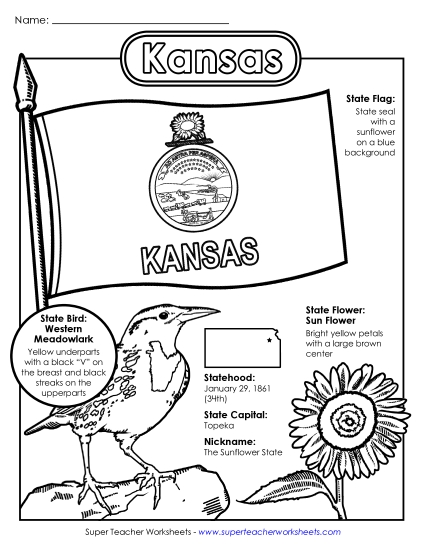 Kansas State Symbols Coloring Page