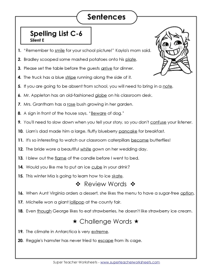 Spelling Test Sentences (C-6) 