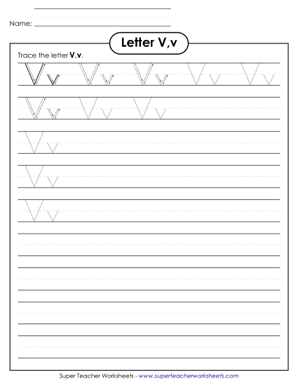 Letter V, v - Tracing (Smaller Font Size)