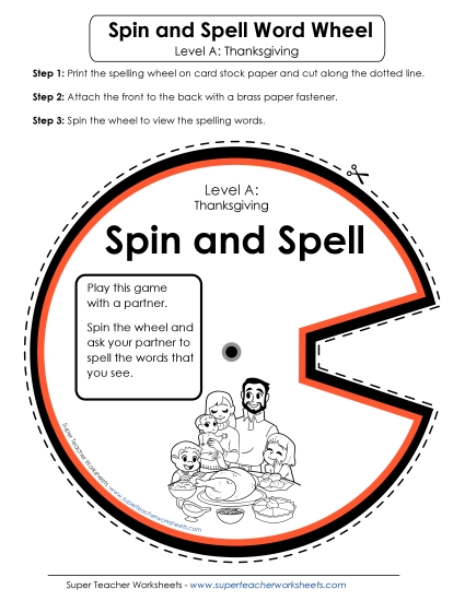 Spin-and-Spell (A-Thanksgiving)  Spelling A Worksheet