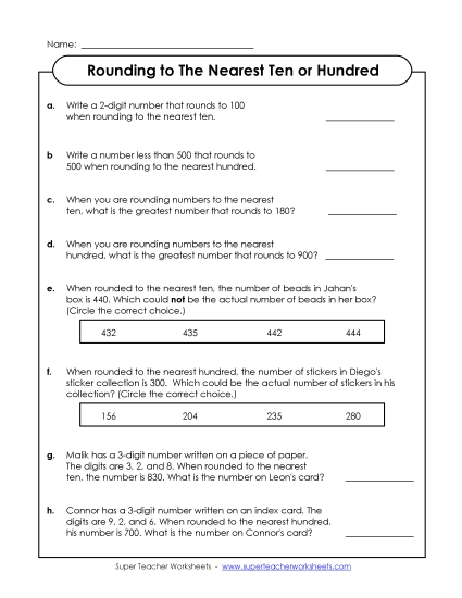 Thinking Questions: Rounding<br>(Nearest Ten & Hundred)