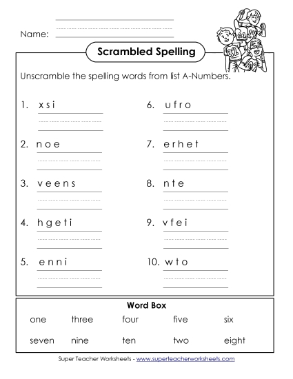 Unscramble the Words (A-Number Words) 