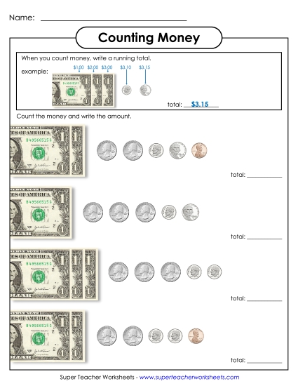 Counting Money With a Running Total (Up to $4)