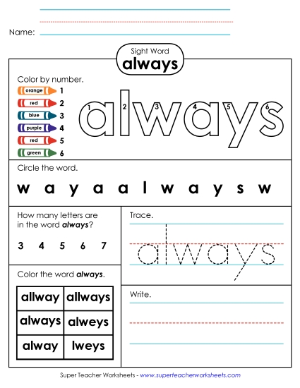 Worksheet 4: Always