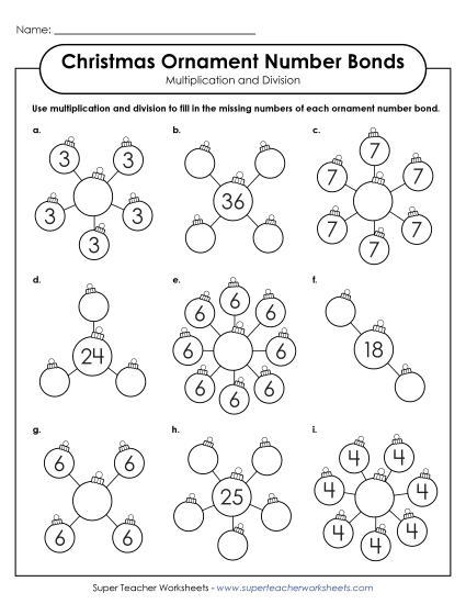 Multiplication/Division Number Bonds Number Families Worksheet