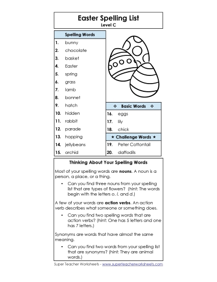 Easter Spelling List (C-Easter) 