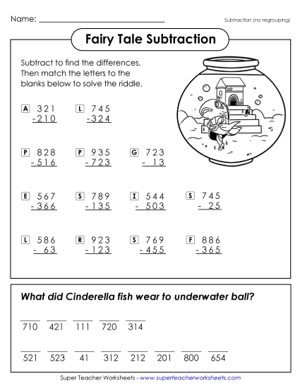 Cinderella Fish<br>(3-Digit Subtraction; No Borrowing)
