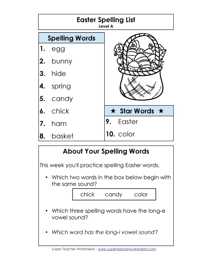Spelling List (A-Easter)