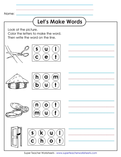 Color the Letters & Write (-ut)