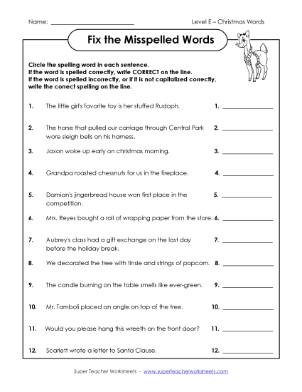 Fix the Misspelled Words  Spelling E Worksheet