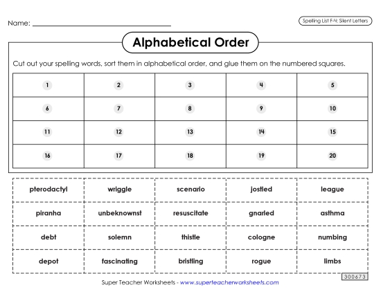 Alphabetical Order: Cut-Glue (F-4)