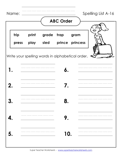 ABC Order: Write List (A-16)