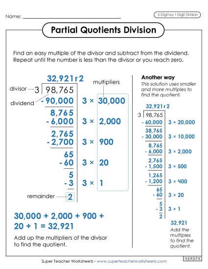 Partial Quotients Anchor Chart <br>(5-Digit by 1-Digit)