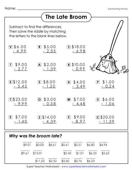 The Late Broom<br>(Subtracting Money Across Zero)