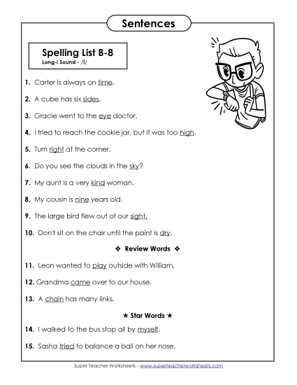 Spelling Test Sentences (B-8)