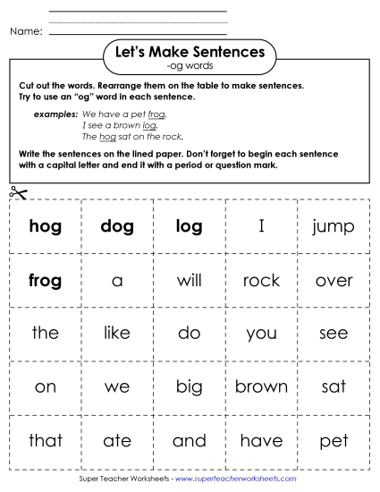 Make Sentences: Word Cards (-og)