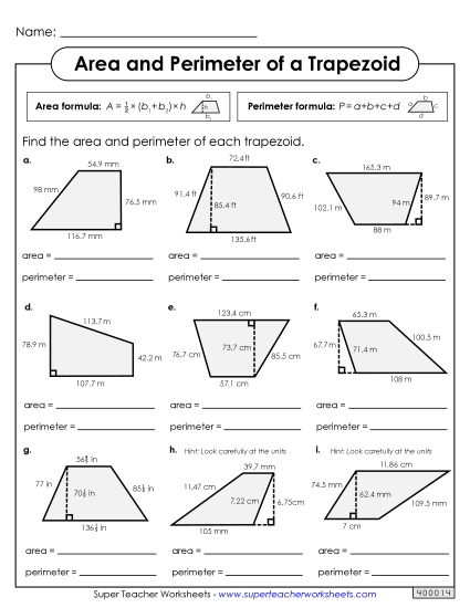 Area & Perimeter of Trapezoids (Advanced)