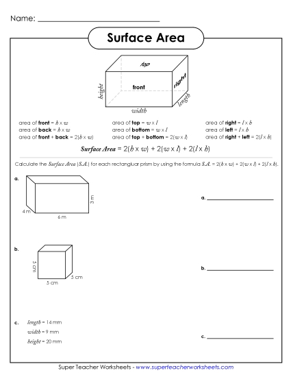 Surface Area (Formula)