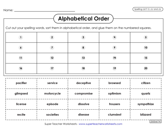 Alphabetical Order: Cut-Glue (F-5)