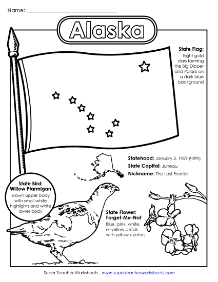 Alaska State Symbols Coloring Page