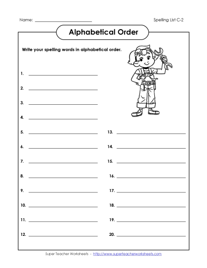 Alphabetical Order: Write List (C-2)
