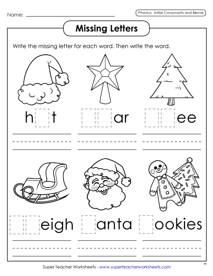 Missing Letters Christmas Worksheet