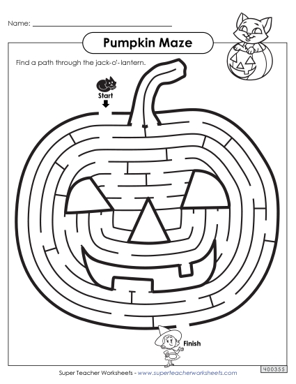 Pumpkin Maze (Intermediate) Halloween Worksheet