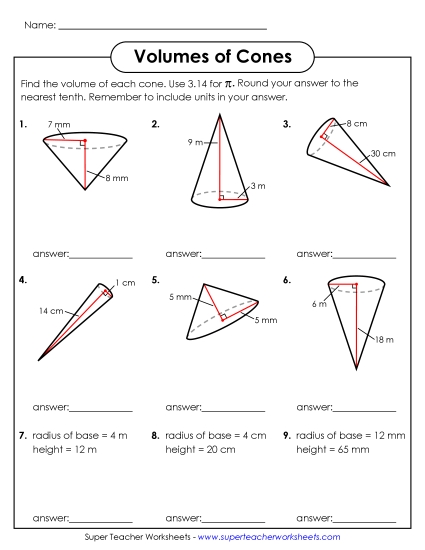 Calculate the Volumes of Cones (Basic)