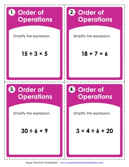 Task Cards: Order of Operations<br>(Basic: No Parentheses)
