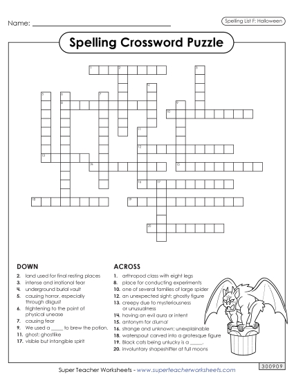 Crossword (Halloween)  Spelling F Worksheet