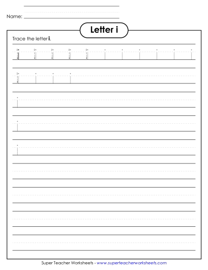 Lowercase i (Smaller Font Size) Alphabet Worksheet