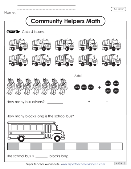 Community Helpers Math: Bus Driver