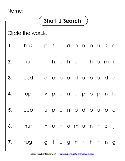 Short U: Horizontal Word Hunt