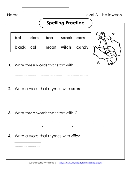 Spelling Practice (A-Halloween)  Spelling A Worksheet