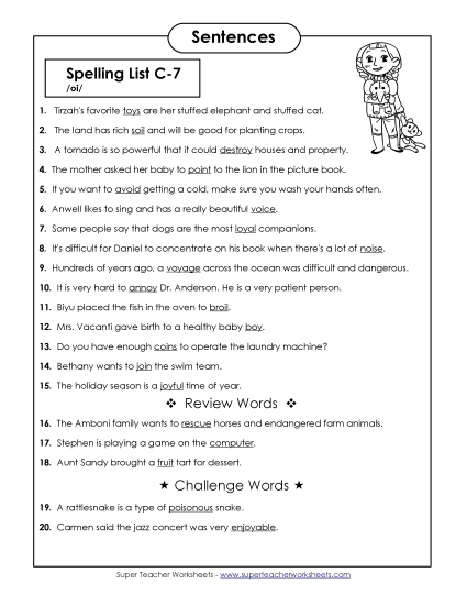 Spelling Test Sentences (C-7)