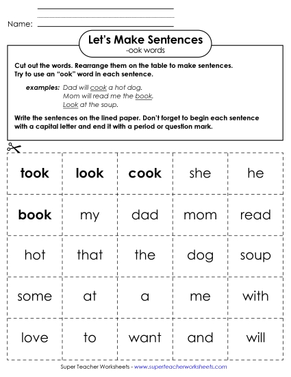 Make Sentences: Word Cards (-ook)