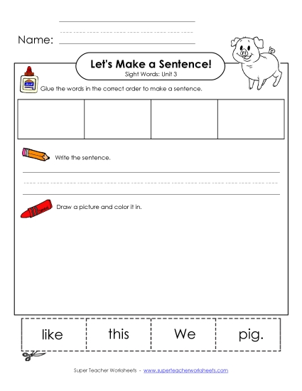 Make a Sentence<br>Cut and Glue (Unit 3)