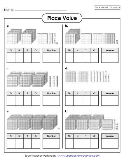 Place Value Blocks:<br>Thousands, Hundreds, Tens, & Ones