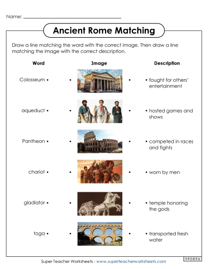 Ancient Rome Matching Vocabulary Worksheet