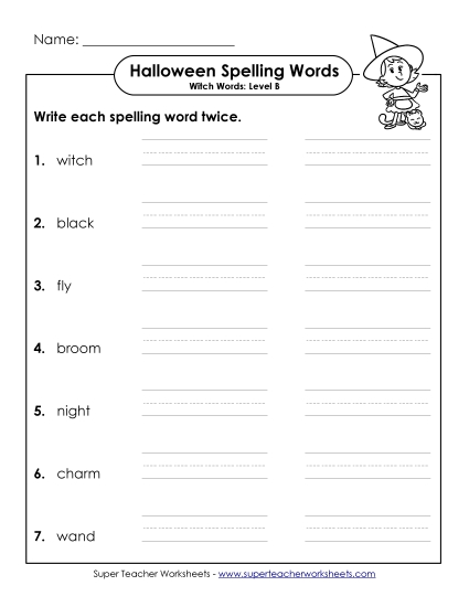 Write Twice (B-Halloween)  Spelling B Worksheet