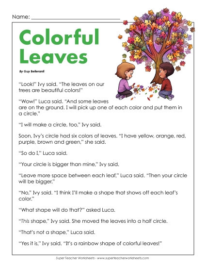 Fall Leaves 2nd Grade Reading Comprehension Worksheet