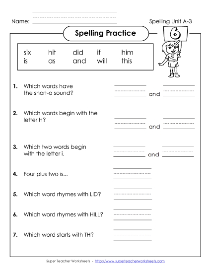 Spelling Practice (A-3)