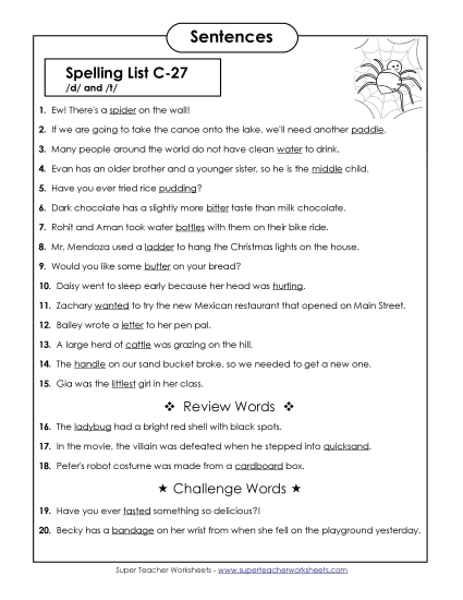 Spelling Test Sentences (C-27)
