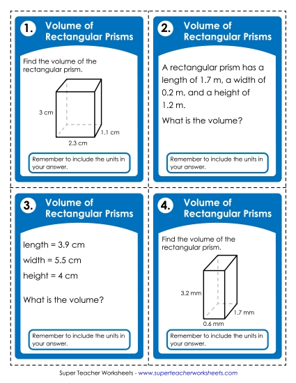 Task Cards: Volume of Rectangular Prisms (Advanced)