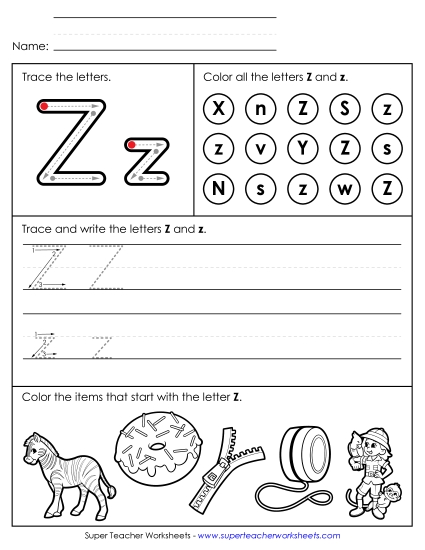 Tracing, Writing, and Recognizing Letter Z