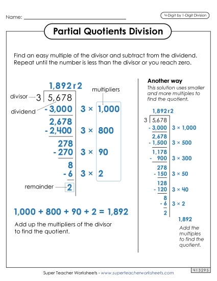 Partial Quotients Anchor Chart <br>(4-Digit by 1-Digit)