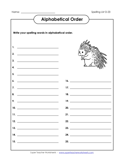 ABC Order: Write List (D-20)