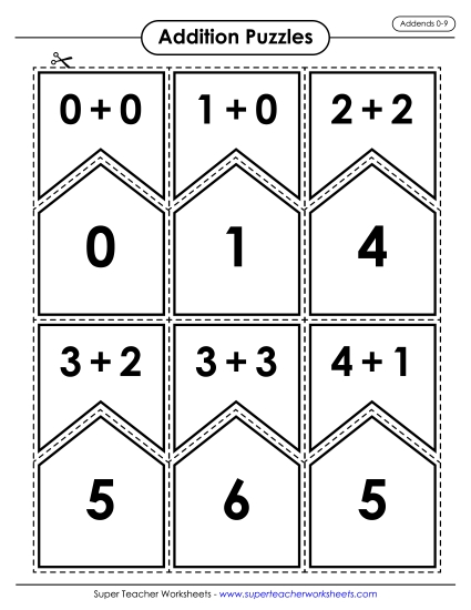Addition Matching Puzzles: Addends 0-9