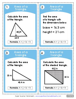 Area of a Triangle Task Cards 6th Grade Math Worksheet