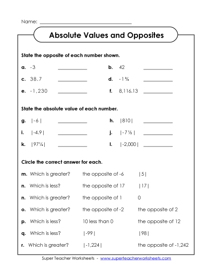 Absolute Value & Opposites